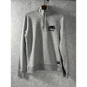 Roots Canada Salt & Pepper 1/4 Zip Sweatshirt Gray Beaver Logo Small 1990s Y2K